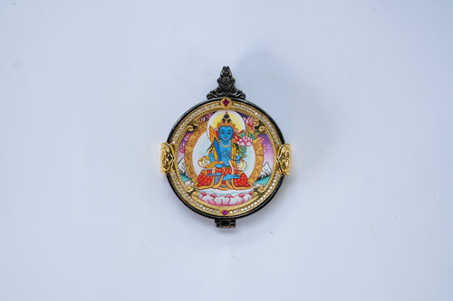 【八大守护·牛虎专属】虚空藏菩萨 × 黄财神 双面随身唐卡 3×3cm 藏传纯矿物手绘