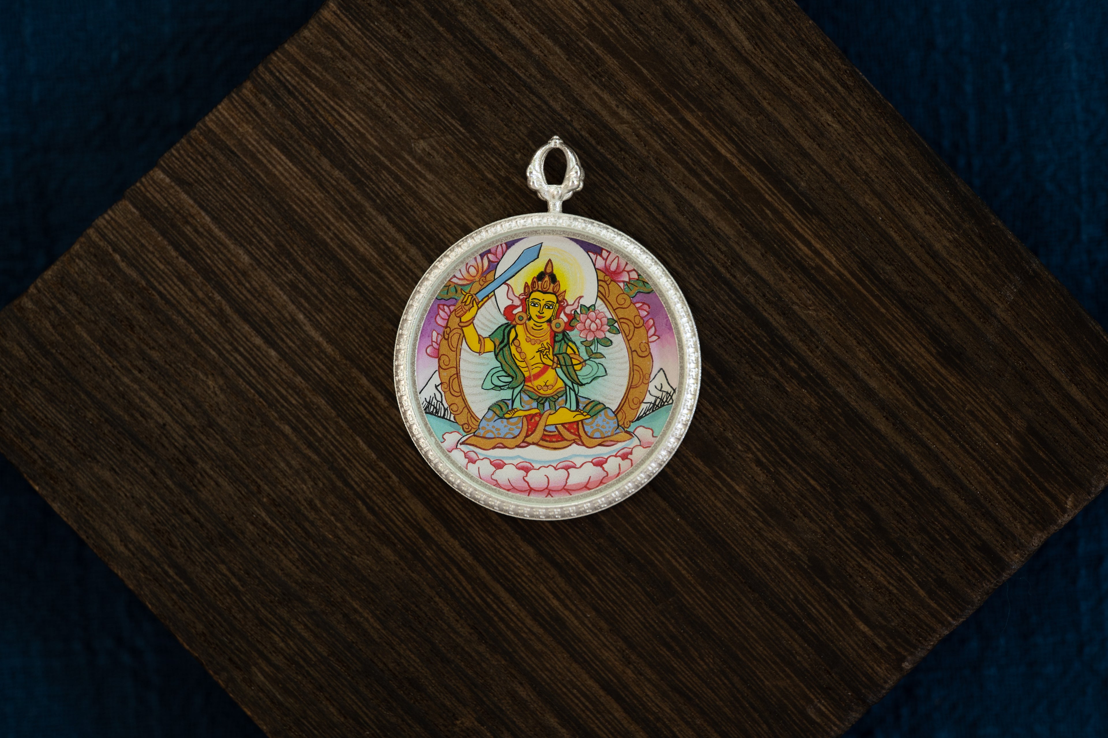 八大守护·兔系列 | 文殊菩萨&绿度母圆形双面随身唐卡 纯手工矿物颜料 藏传智慧慈悲维系