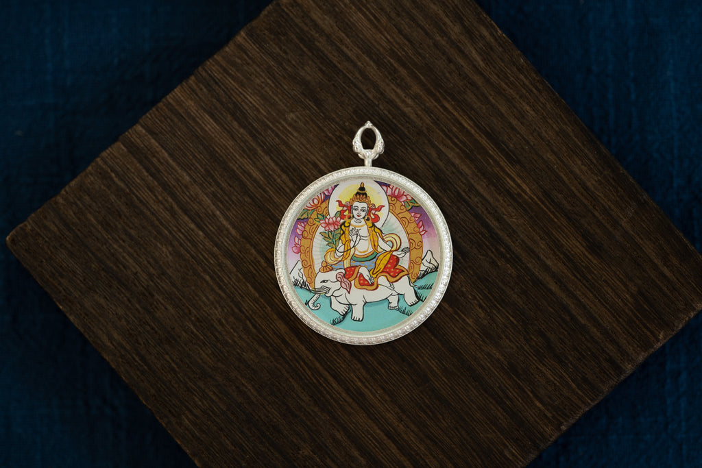 Eight Great Guardians · Dragon & Snake Series | Samantabhadra & Green Tara Round Double-Sided Portable Thangka Hand-Painted with Mineral Pigments Tibetan Buddhism Great Compassion Sustainer