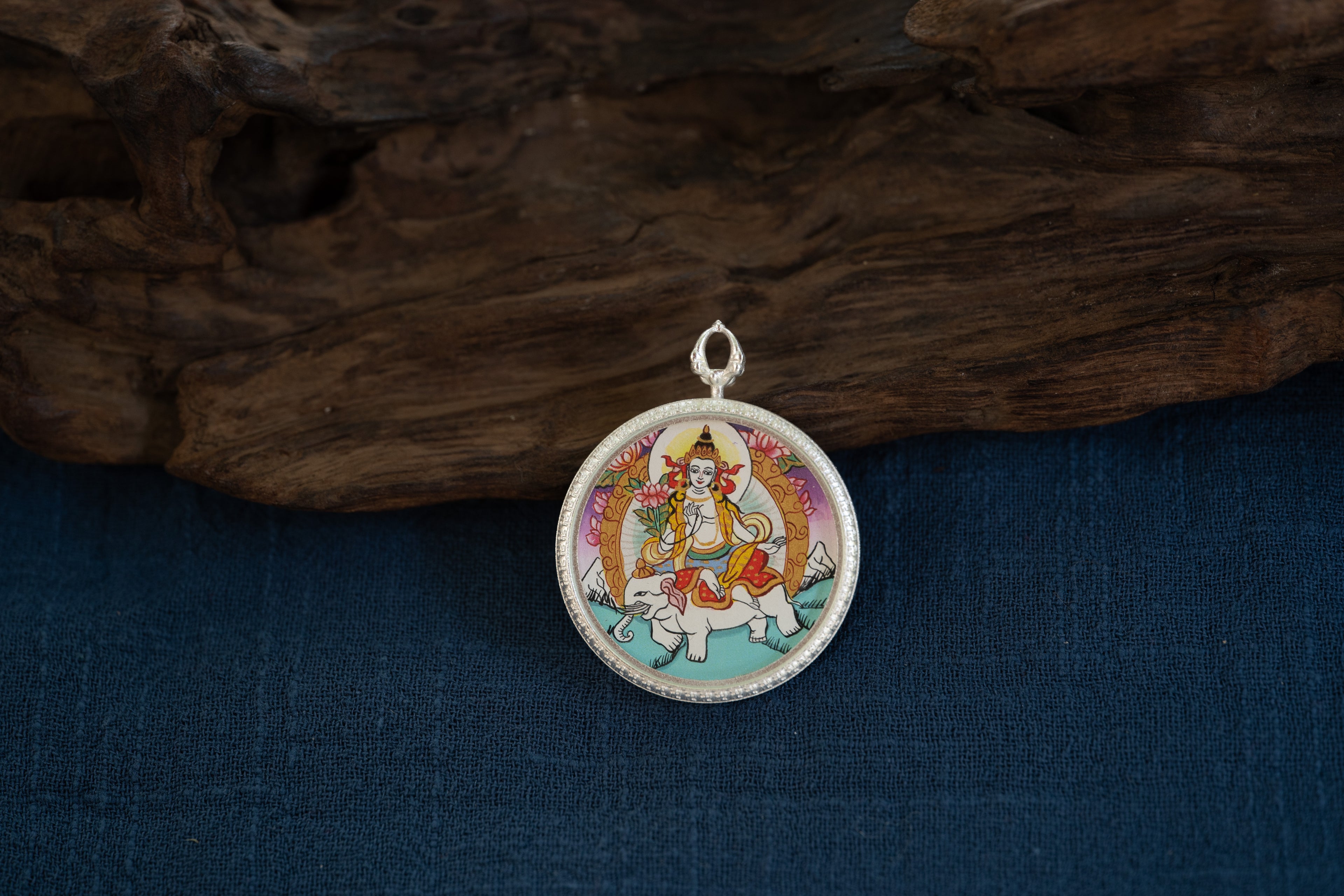 Eight Great Guardians · Dragon & Snake Series | Samantabhadra & Green Tara Round Double-Sided Portable Thangka Hand-Painted with Mineral Pigments Tibetan Buddhism Great Compassion Sustainer