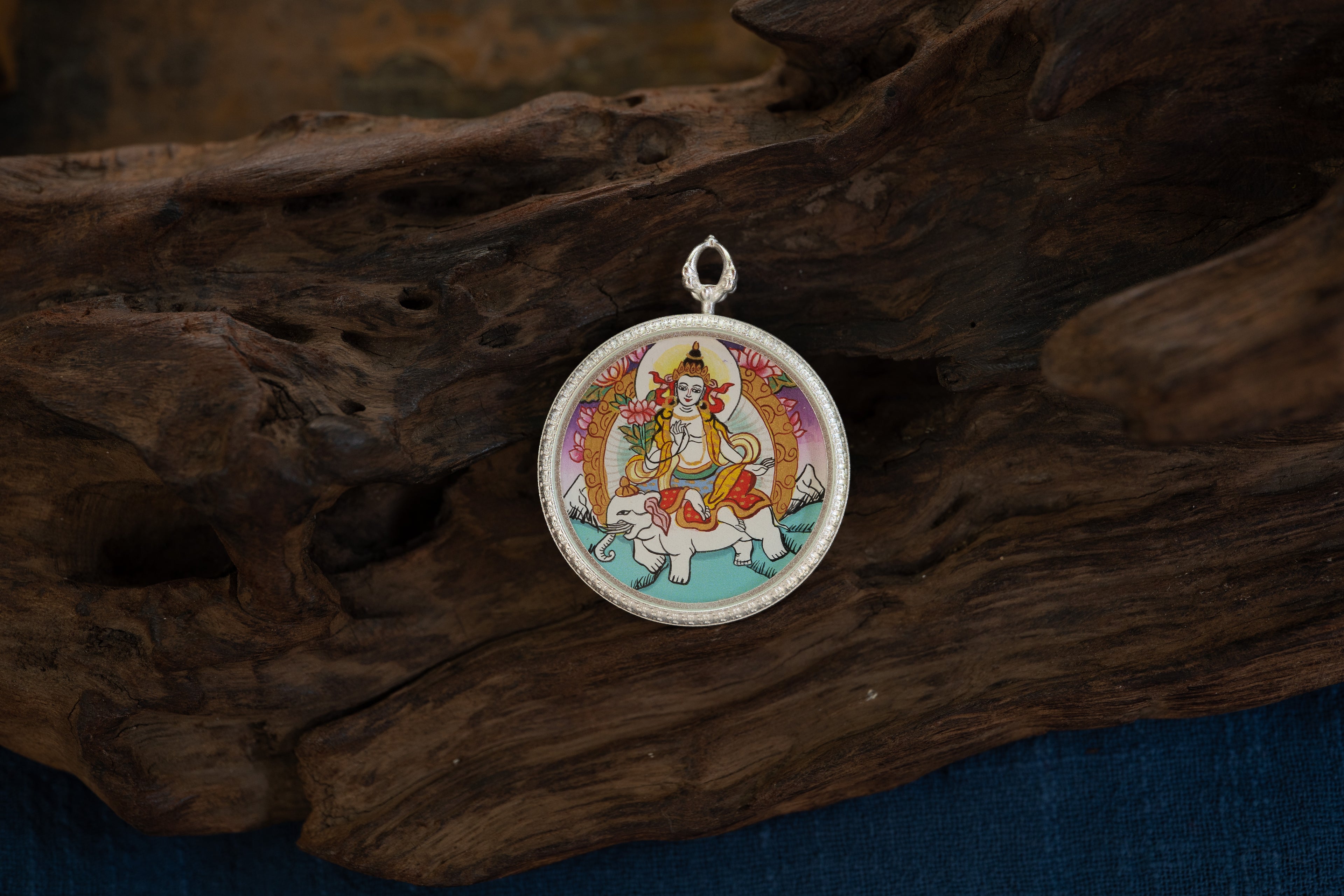 Eight Great Guardians · Dragon & Snake Series | Samantabhadra & Green Tara Round Double-Sided Portable Thangka Hand-Painted with Mineral Pigments Tibetan Buddhism Great Compassion Sustainer