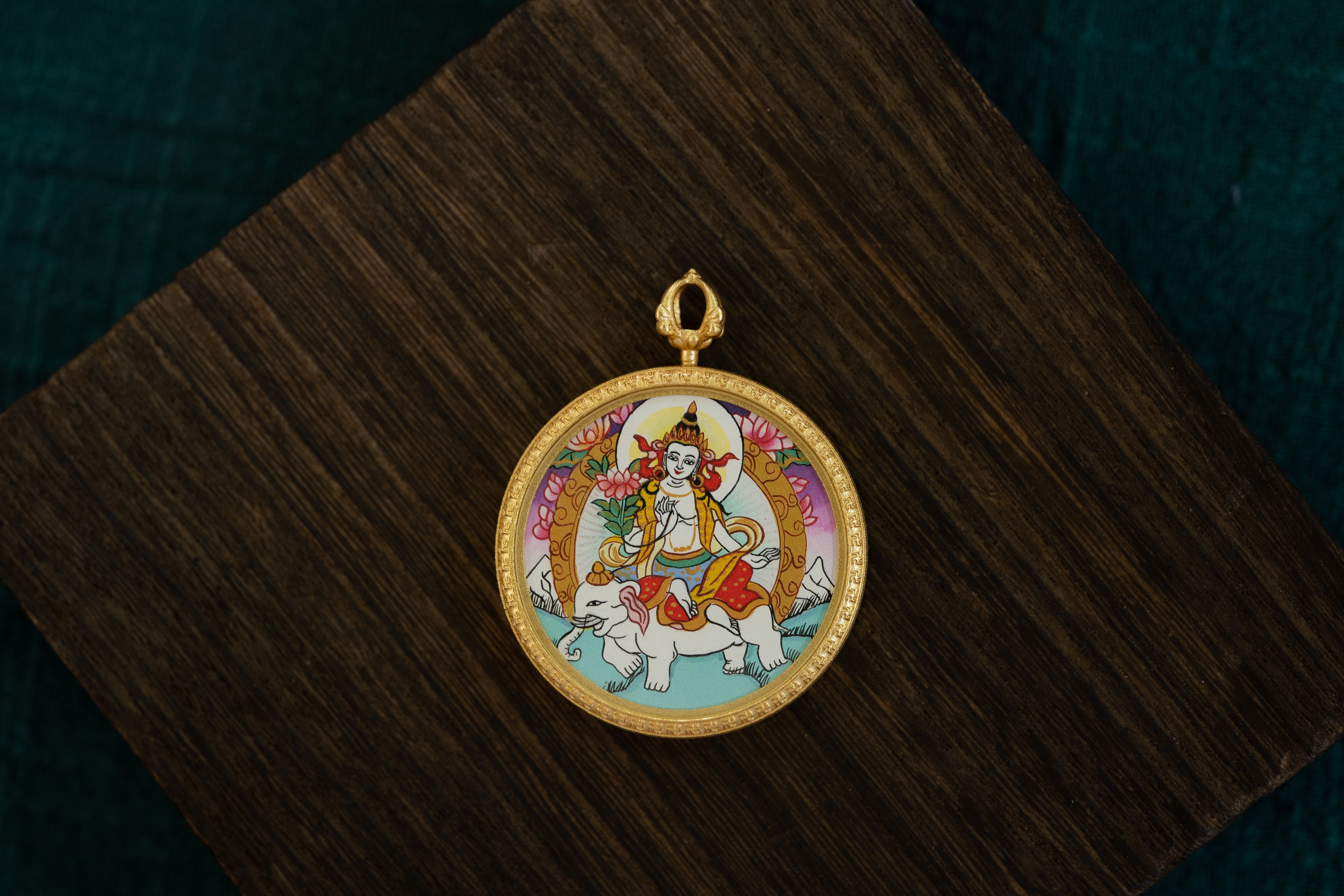 Eight Guardian Deities · Dragon and Snake Series | Samantabhadra Bodhisattva Gold-Rimmed Round Portable Thangka, Purely Hand-Painted with Mineral Pigments, Tibetan Thangka of the Great Vow Power Deity
