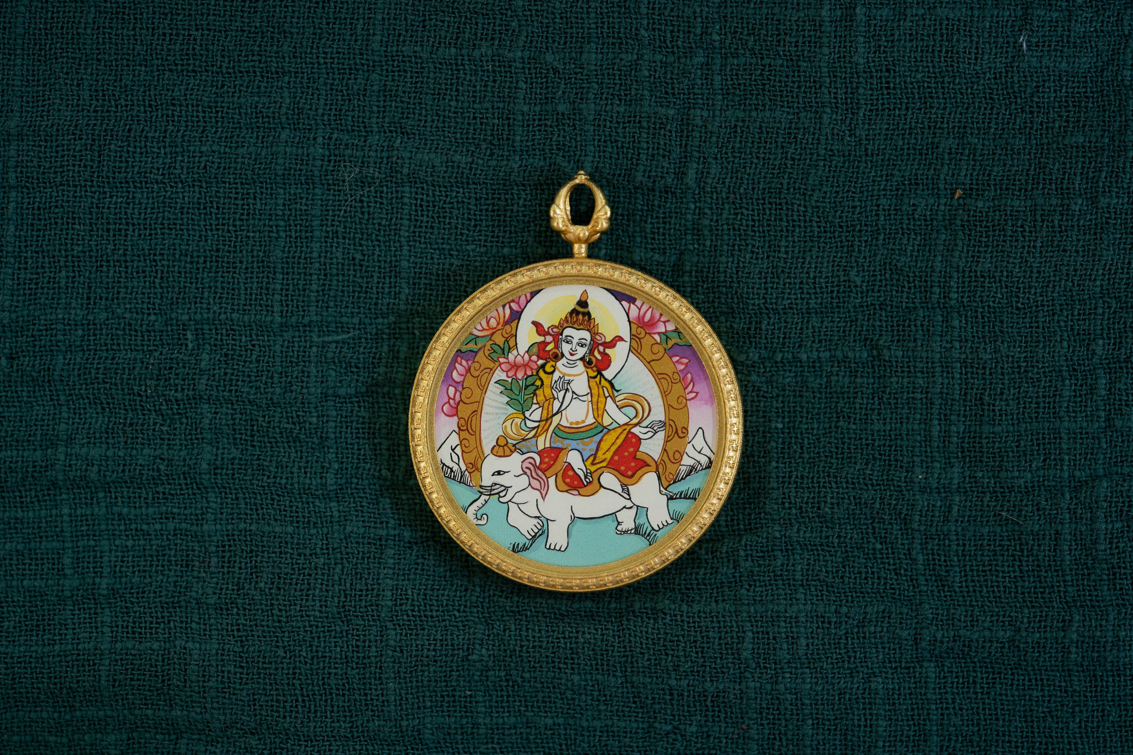Eight Guardian Deities · Dragon and Snake Series | Samantabhadra Bodhisattva Gold-Rimmed Round Portable Thangka, Purely Hand-Painted with Mineral Pigments, Tibetan Thangka of the Great Vow Power Deity