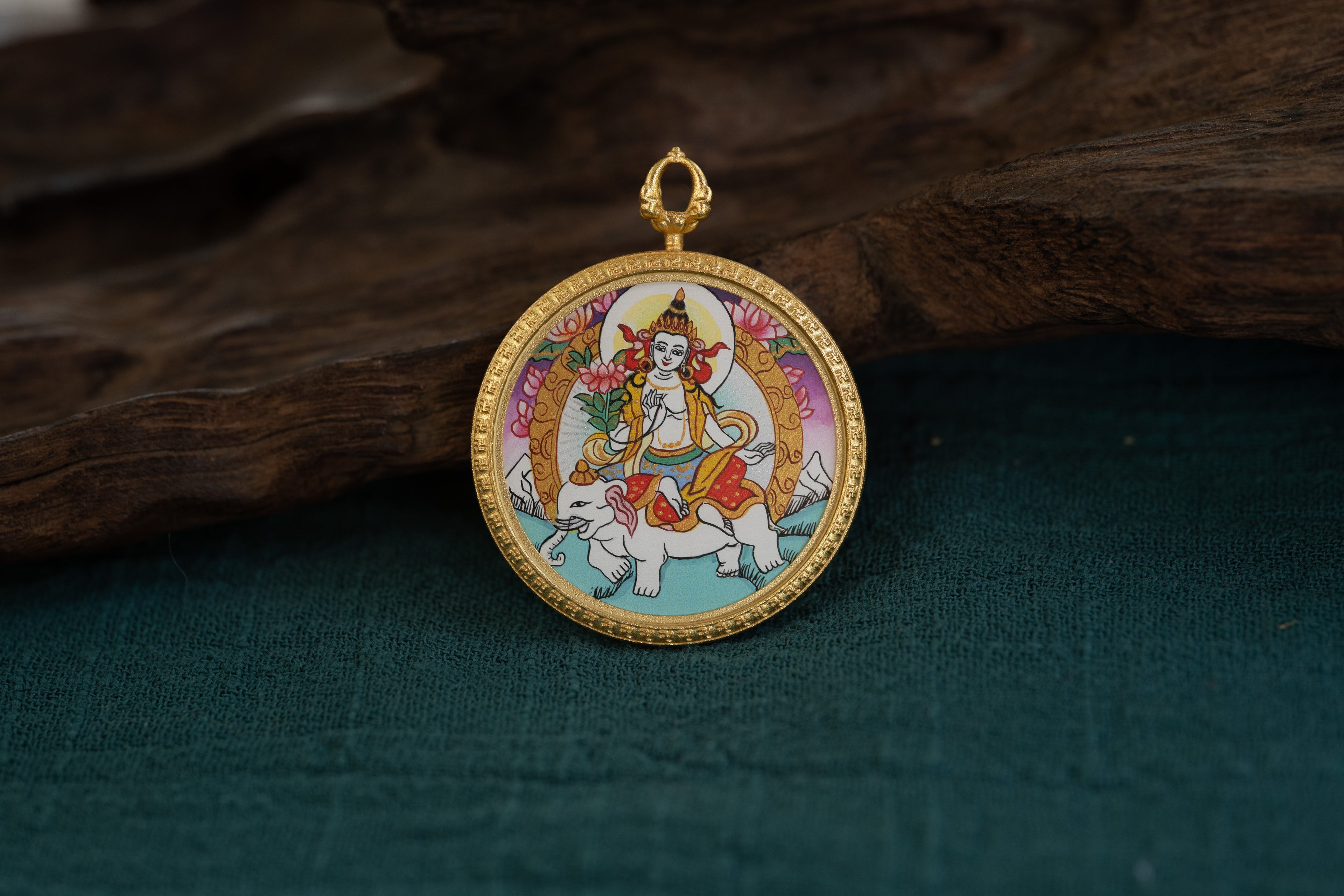 Eight Guardian Deities · Dragon and Snake Series | Samantabhadra Bodhisattva Gold-Rimmed Round Portable Thangka, Purely Hand-Painted with Mineral Pigments, Tibetan Thangka of the Great Vow Power Deity