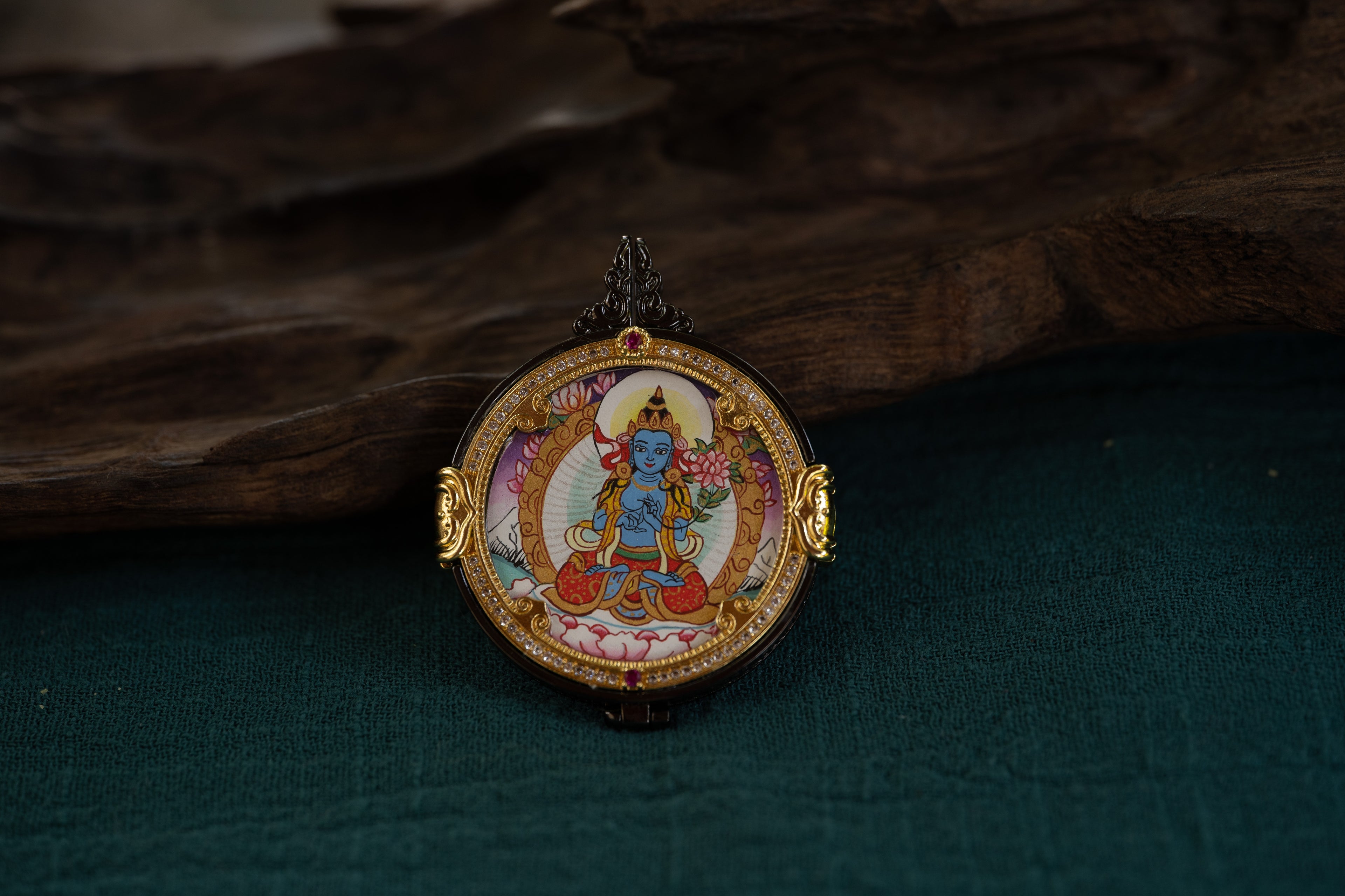 八大守护·双面系列 | 大势至菩萨&黄财神圆形双面随身唐卡 纯手工矿物颜料 藏传智慧财富维系