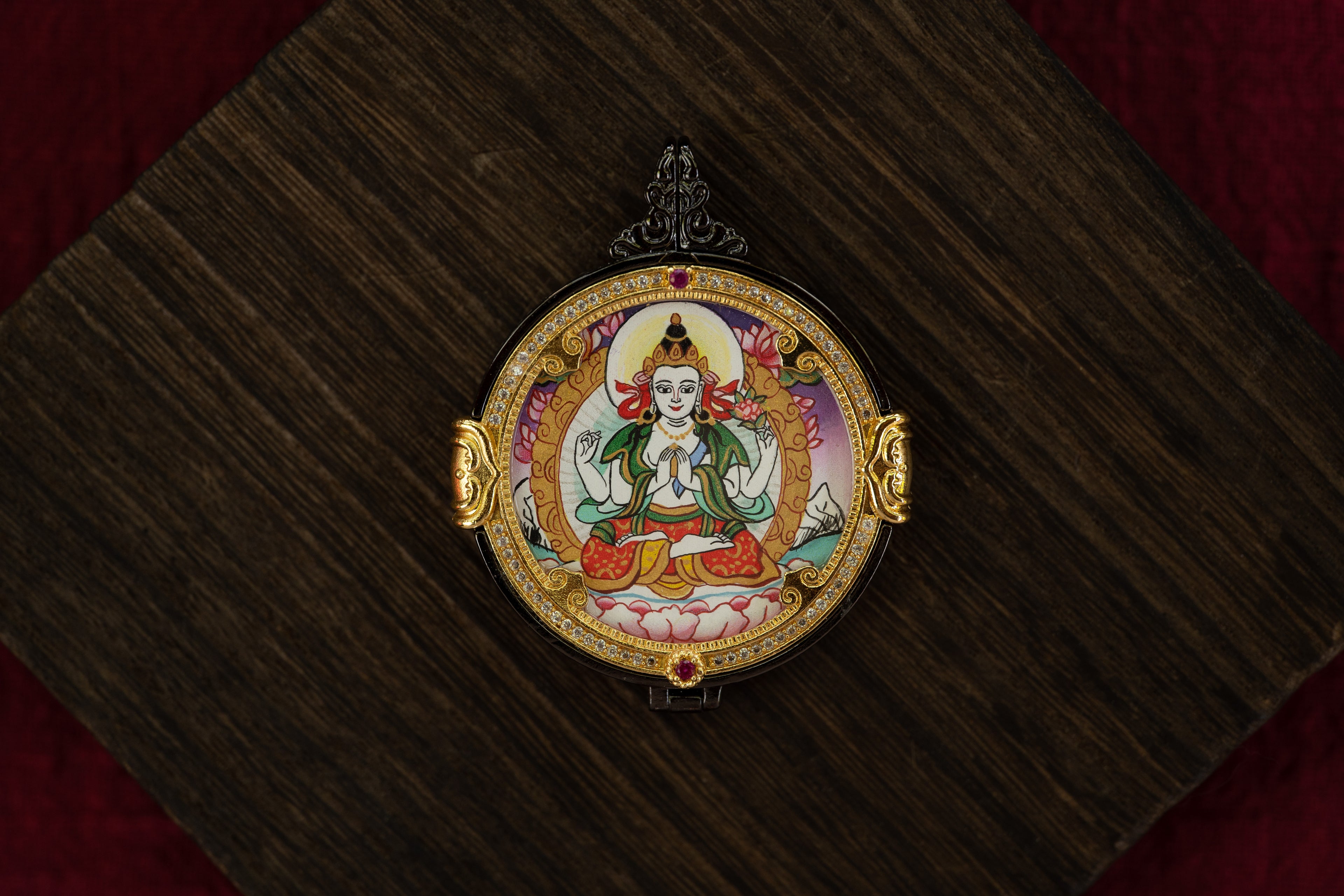 【八大守护·鼠专属】四臂观音 × 黄财神 双面随身唐卡 藏传纯矿物手绘