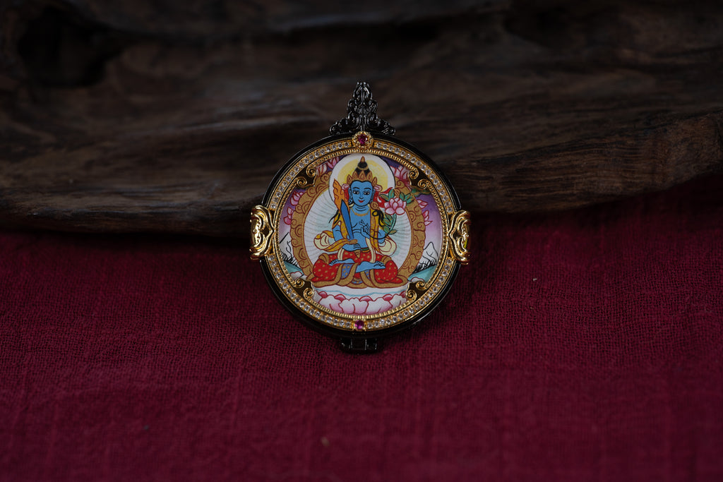 【八大守护·牛虎专属】虚空藏菩萨 × 黄财神 双面随身唐卡 3×3cm 藏传纯矿物手绘