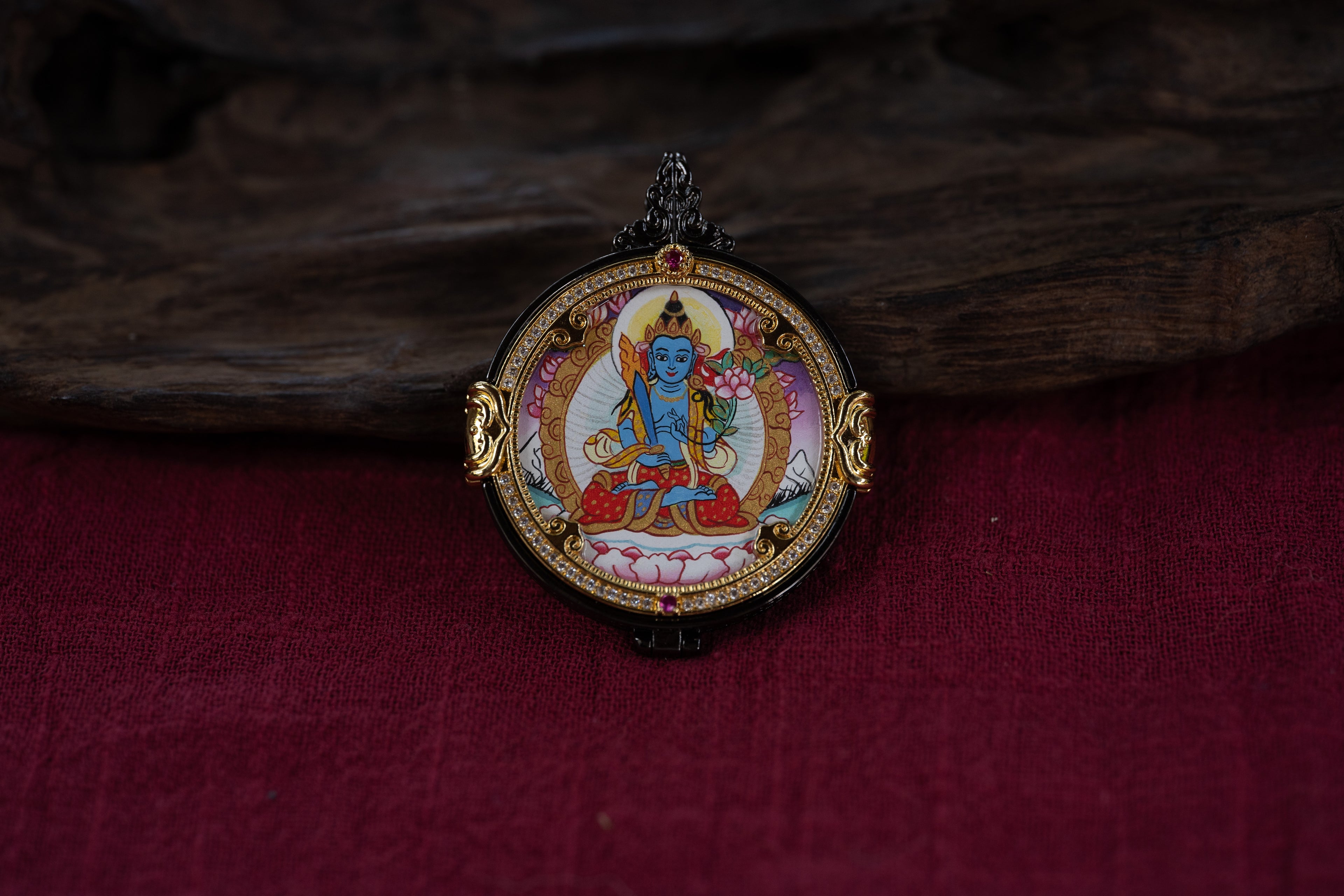 【八大守护·牛虎专属】虚空藏菩萨 × 黄财神 双面随身唐卡 3×3cm 藏传纯矿物手绘