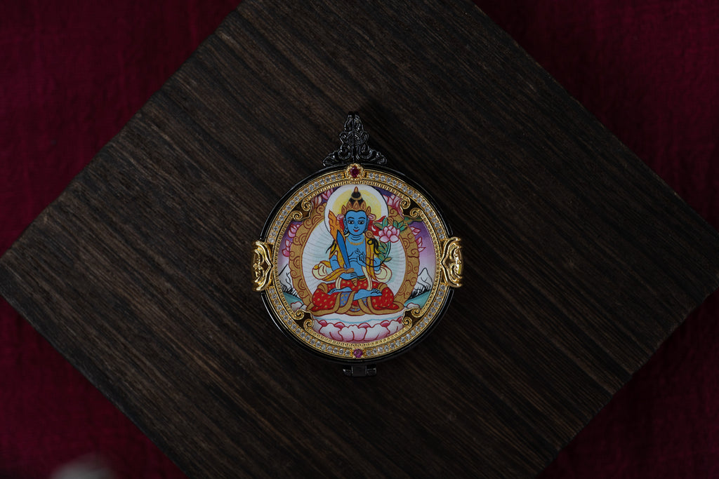 【八大守护·牛虎专属】虚空藏菩萨 × 黄财神 双面随身唐卡 3×3cm 藏传纯矿物手绘