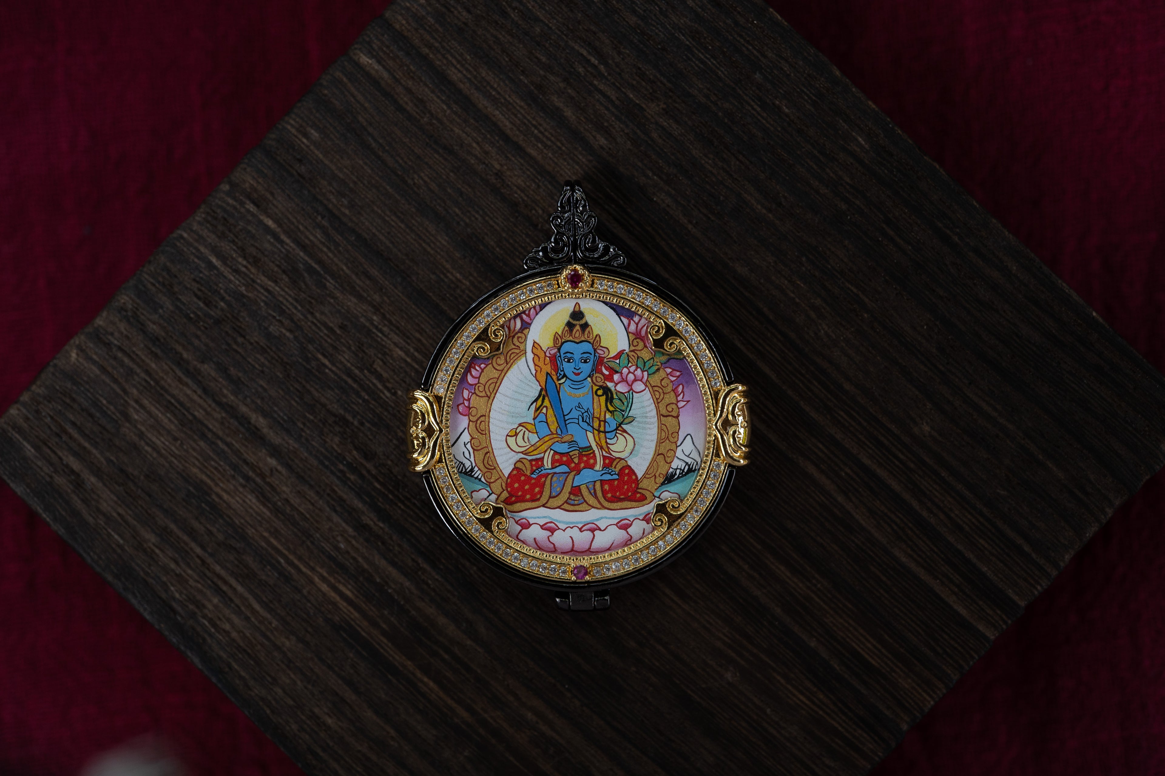 【八大守护·牛虎专属】虚空藏菩萨 × 黄财神 双面随身唐卡 3×3cm 藏传纯矿物手绘