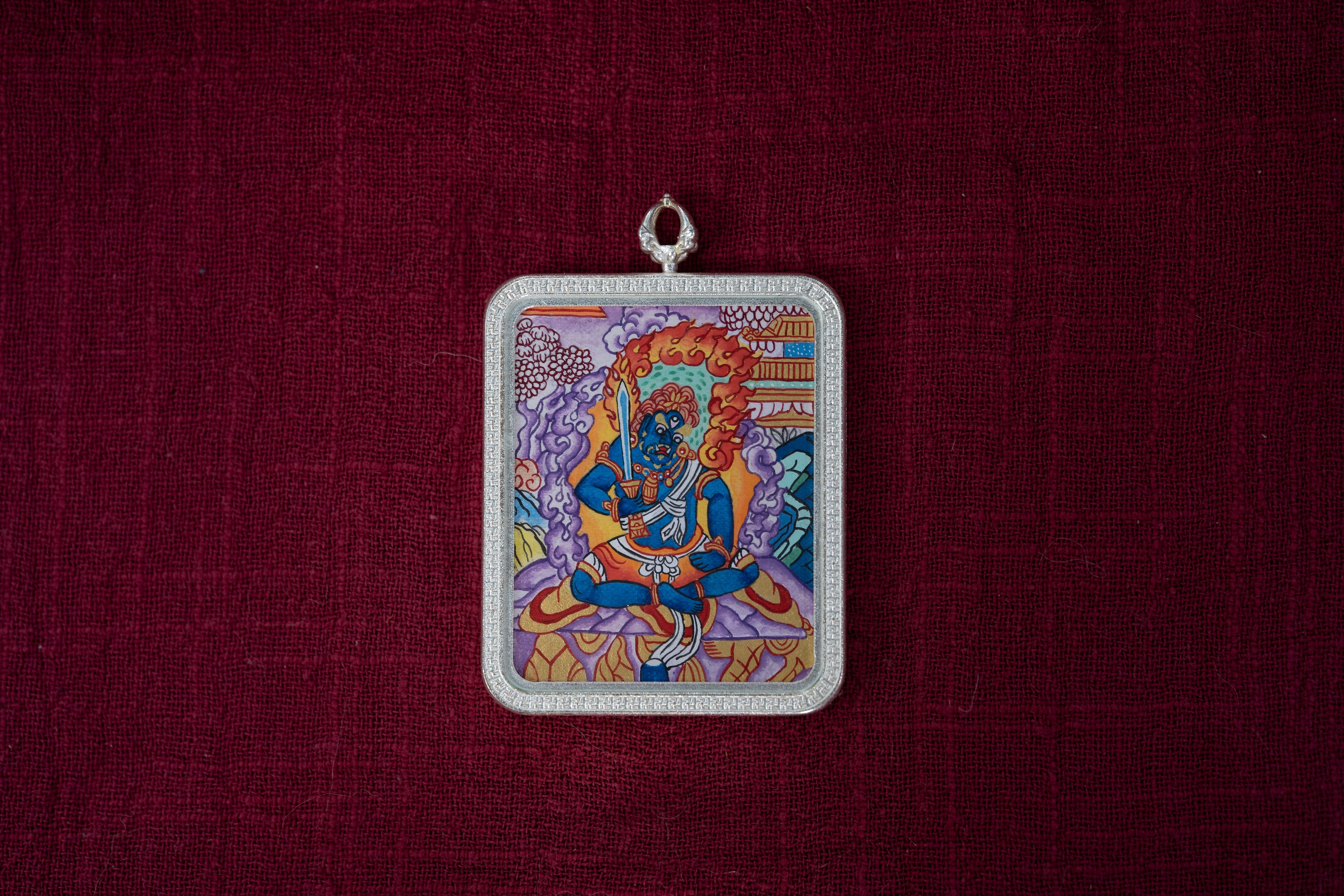 【八大守护·鸡专属】不动明王随身唐卡 藏传纯矿物手绘 藏银边框