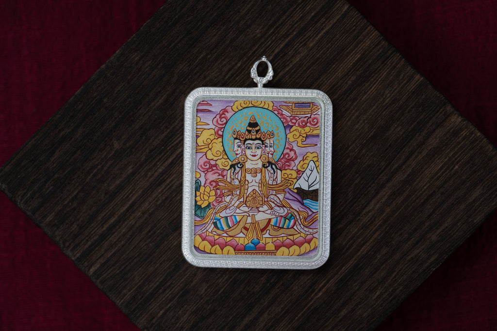【Eight Guardian Deities · Sheep and Monkey Exclusive】Vairocana Thangka - Tibetan Hand-painted with Natural Mineral Pigments, Silver Edged Rectangular