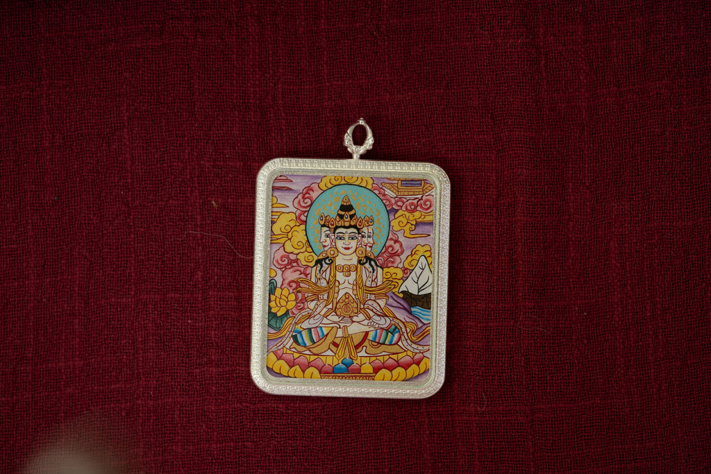 【Eight Guardian Deities · Sheep and Monkey Exclusive】Vairocana Thangka - Tibetan Hand-painted with Natural Mineral Pigments, Silver Edged Rectangular