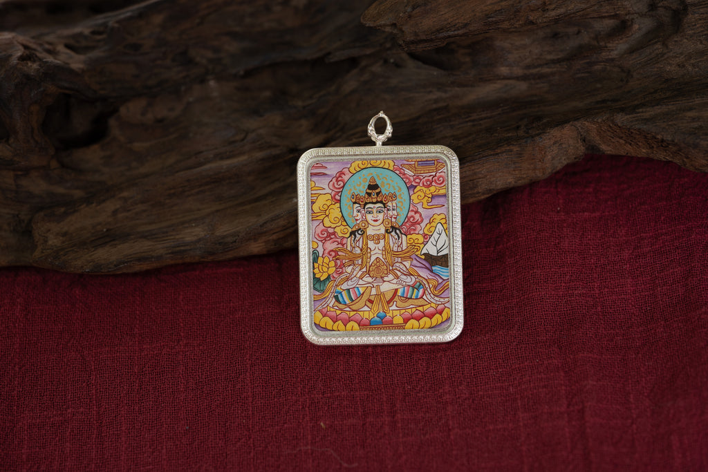 【Eight Guardian Deities · Sheep and Monkey Exclusive】Vairocana Thangka - Tibetan Hand-painted with Natural Mineral Pigments, Silver Edged Rectangular