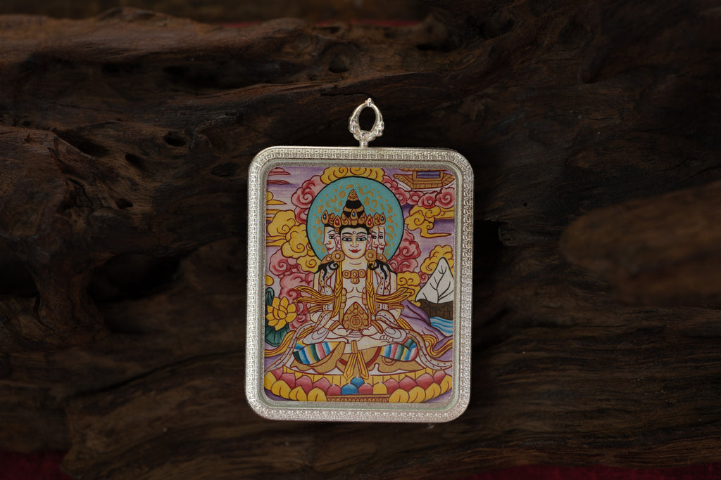 【Eight Guardian Deities · Sheep and Monkey Exclusive】Vairocana Thangka - Tibetan Hand-painted with Natural Mineral Pigments, Silver Edged Rectangular