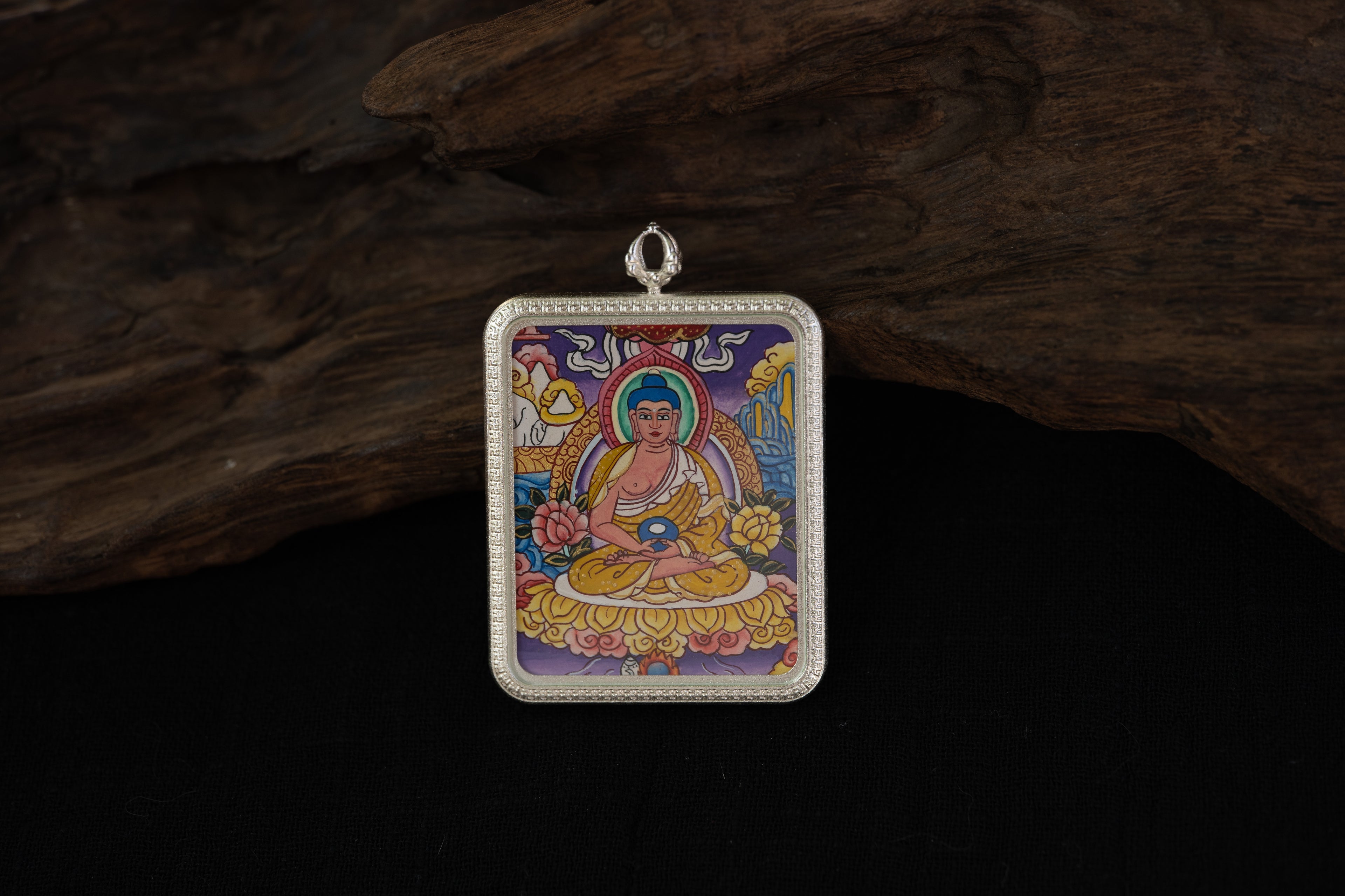 【八大守护·猪狗专属】阿弥陀佛随身唐卡 藏传纯矿物手绘 银边矩形