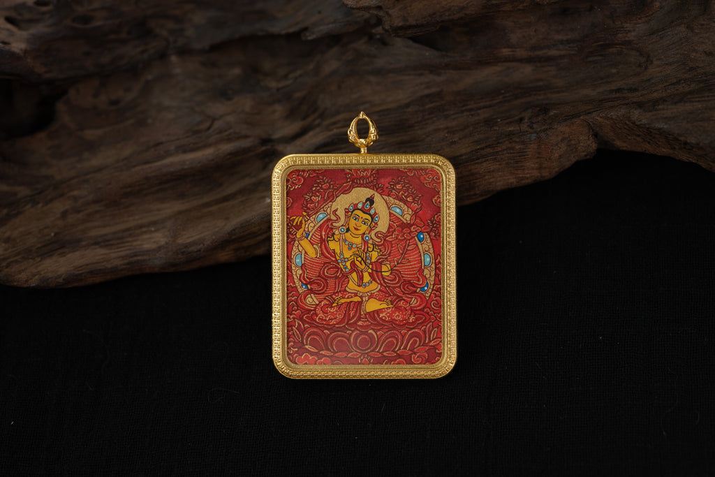 【Eight Great Bodhisattvas Series】Manjushri × Green Tara Double-Sided Portable Thangka - Tibetan Pure Mineral Hand-Painted, Gold-Edged Rectangle