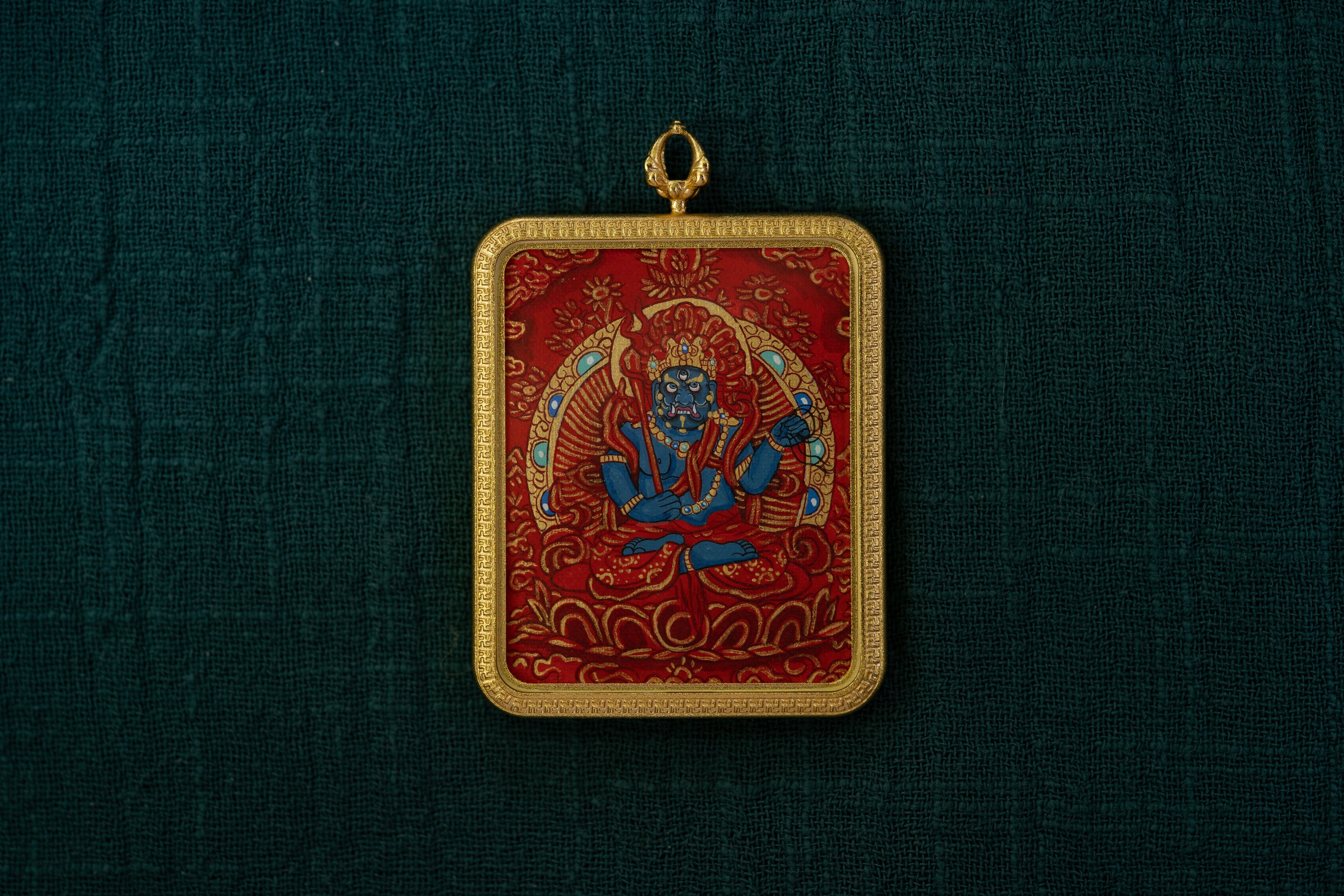 【八大守护·鸡专属】不动明王 × 绿度母 双面随身唐卡 藏传纯矿物手绘 金边矩形