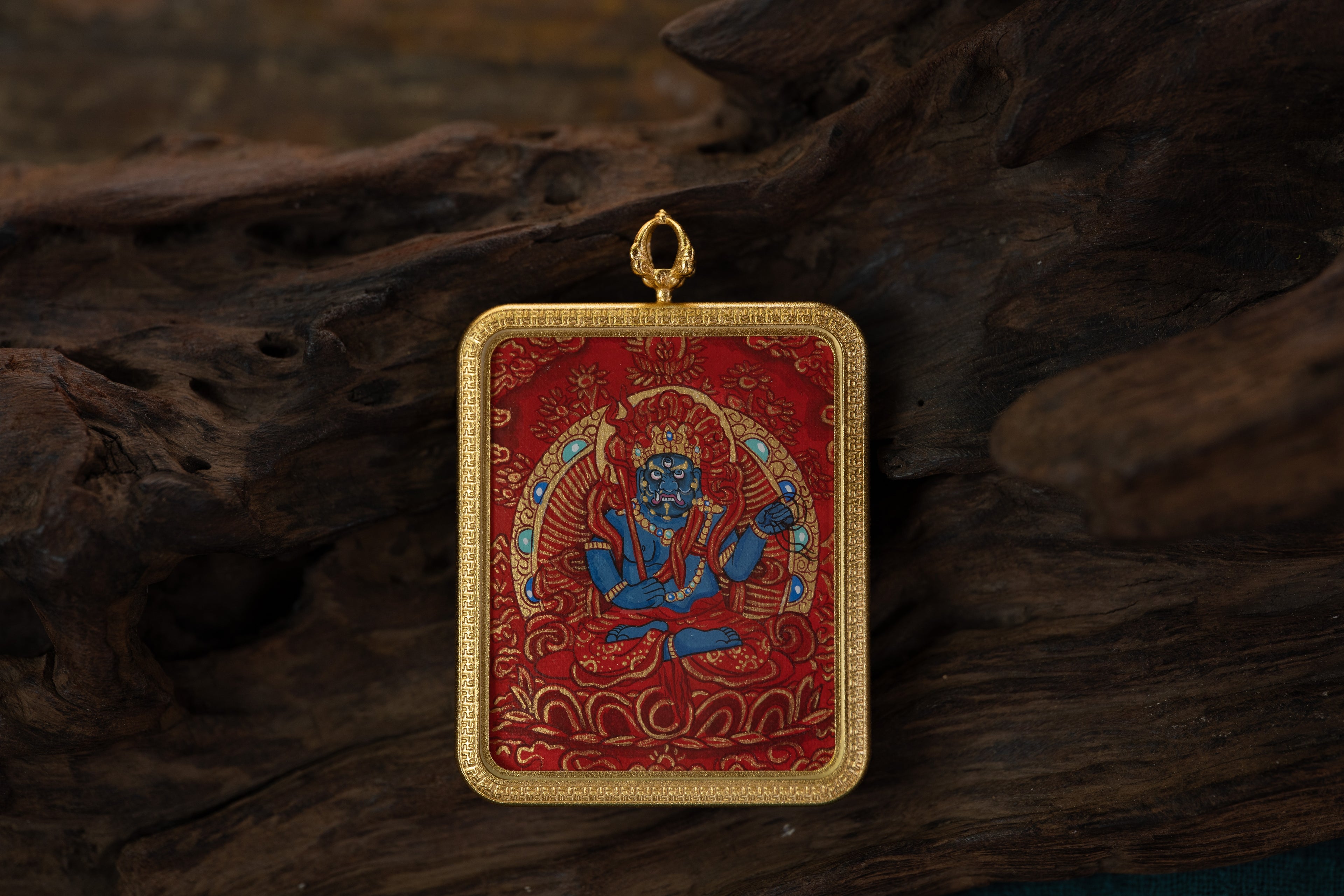 【八大守护·鸡专属】不动明王 × 绿度母 双面随身唐卡 藏传纯矿物手绘 金边矩形