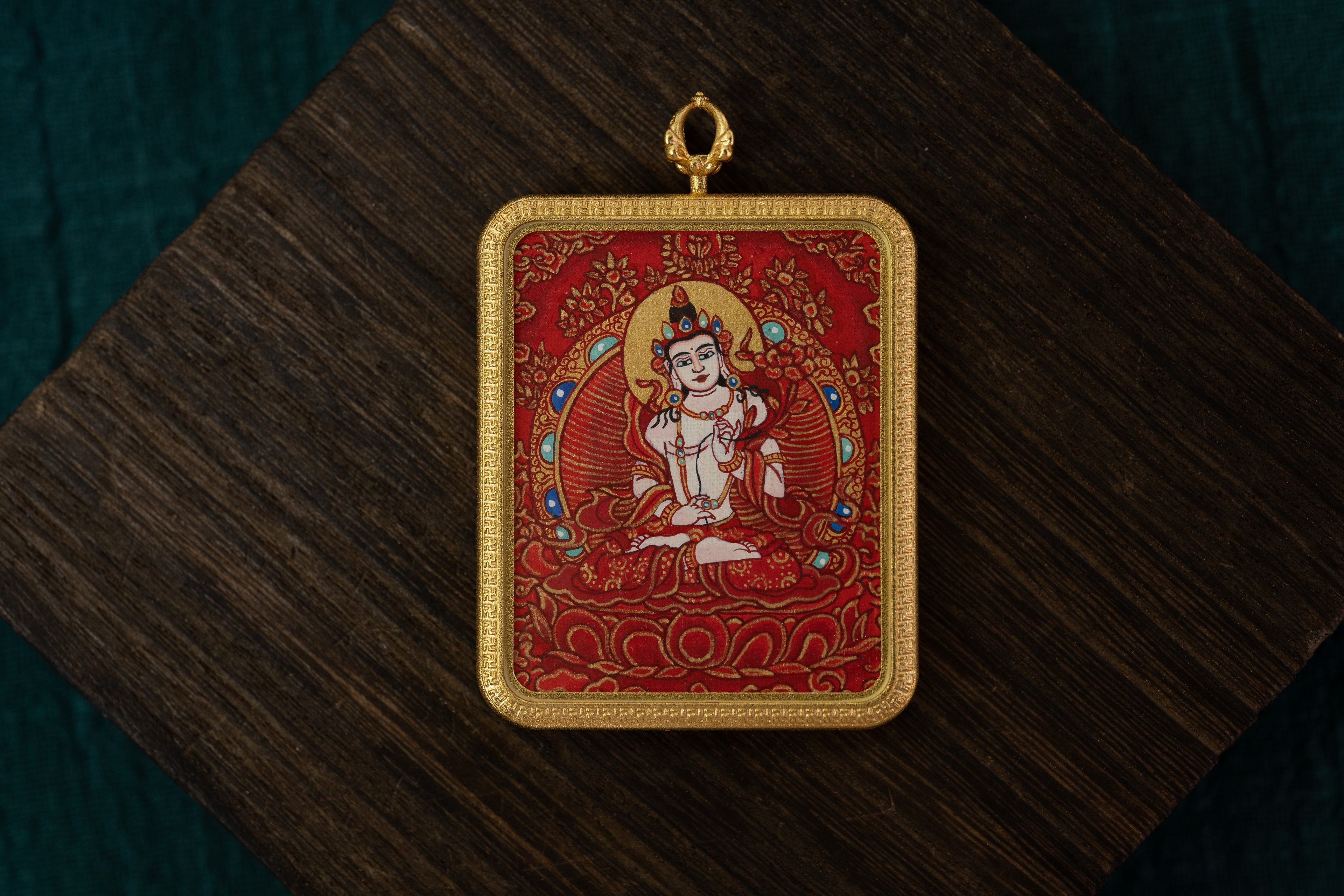 【八大守护·牛虎专属】虚空藏菩萨 × 绿度母 双面随身唐卡 藏传纯矿物手绘 金边矩形