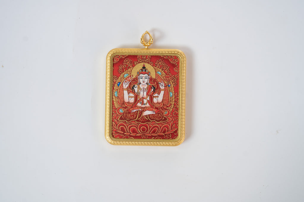 [Eight Guardian Deities · Rat Exclusive] Four-Armed Avalokiteshvara × Green Tara Double-Sided Portable Thangka - Tibetan Pure Mineral Hand-Painted, Gold-Edged Rectangle