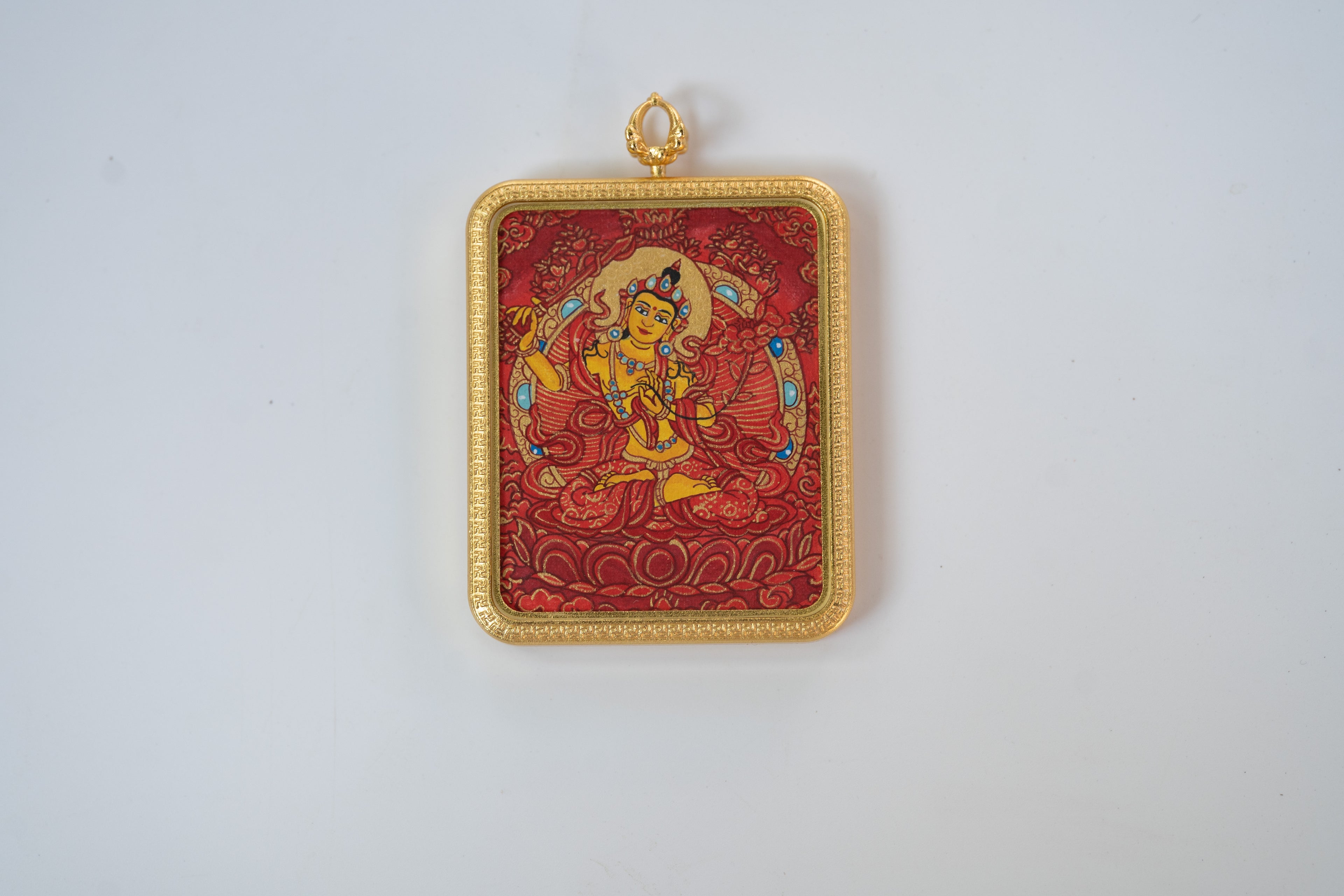 【Eight Great Bodhisattvas Series】Manjushri × Green Tara Double-Sided Portable Thangka - Tibetan Pure Mineral Hand-Painted, Gold-Edged Rectangle