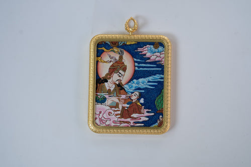【八大守护系列】莲花生大师随身唐卡 藏传纯矿物手绘 金边矩形