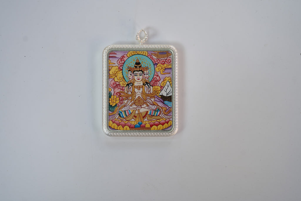 【Eight Guardian Deities · Sheep and Monkey Exclusive】Vairocana Thangka - Tibetan Hand-painted with Natural Mineral Pigments, Silver Edged Rectangular
