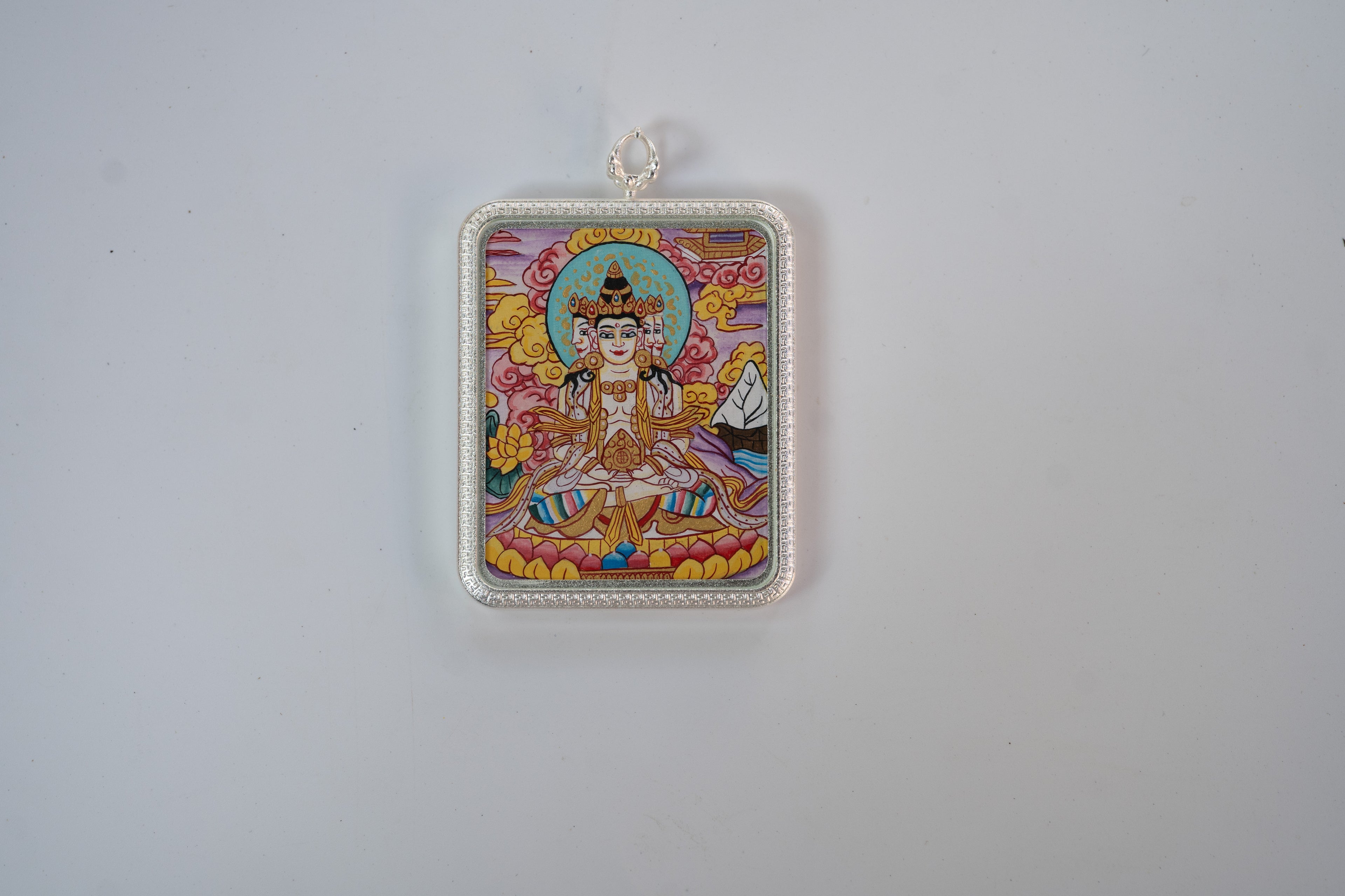 【Eight Guardian Deities · Sheep and Monkey Exclusive】Vairocana Thangka - Tibetan Hand-painted with Natural Mineral Pigments, Silver Edged Rectangular