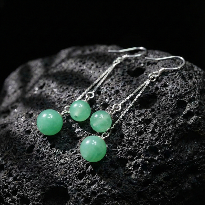 Quartzite "African Jade" Earrings with Green Wisps and Floral Patterns