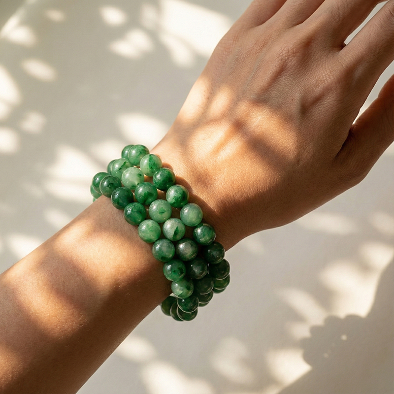 Natural Quartzite Jade · African Green Phantom Beaded Bracelet