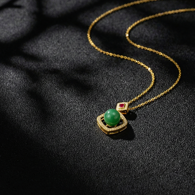 Natural Quartzite Jade · African Jade Alloy Round Bead Pendant