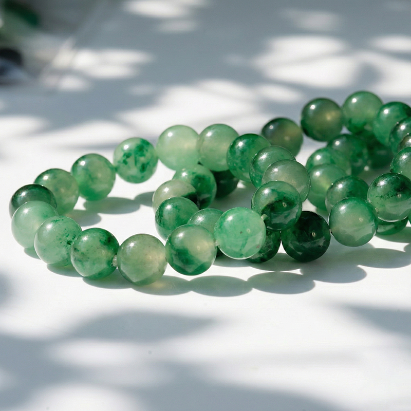 Natural Quartzite Jade · African Green Phantom Beaded Bracelet