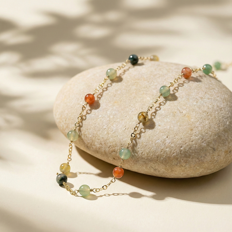Natural Quartzite Jade · African Green Phantom Quartz Beaded Alloy Necklace