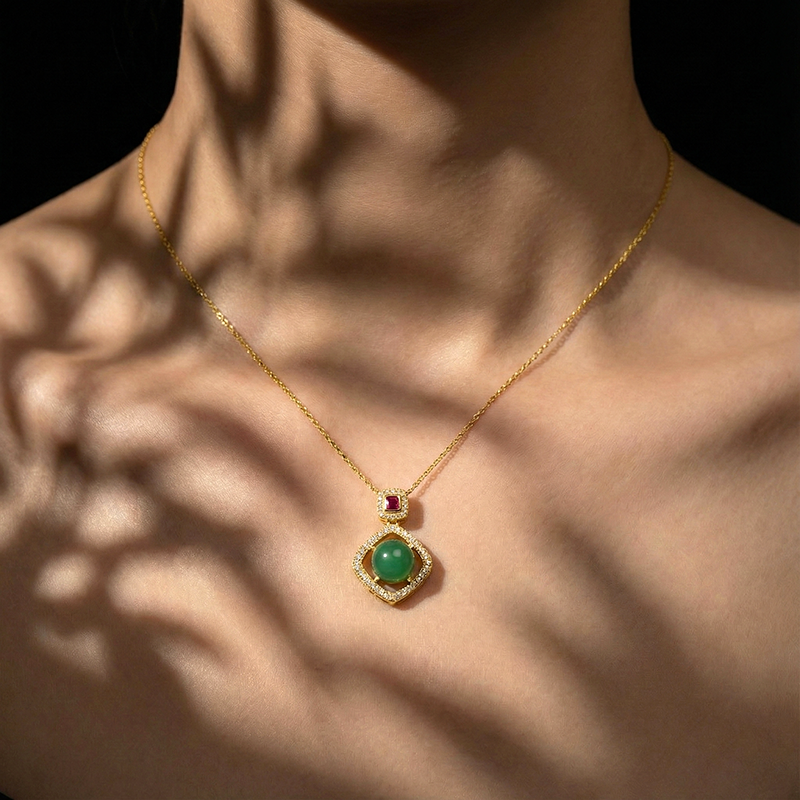 Natural Quartzite Jade · African Jade Alloy Round Bead Pendant