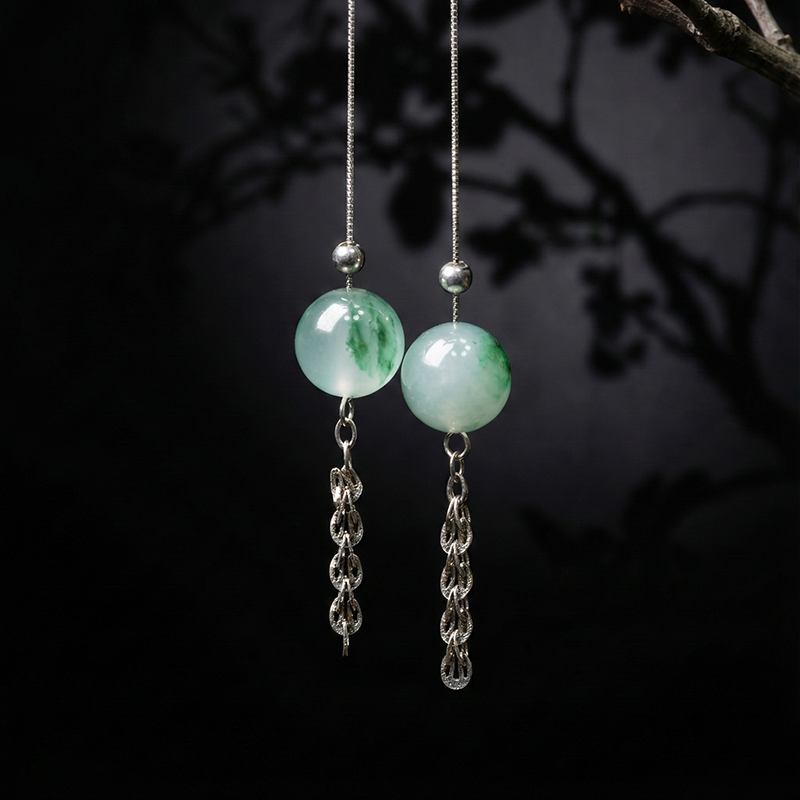 Quartz African Jadeite · Emerald Plume Drifting Flower Earrings