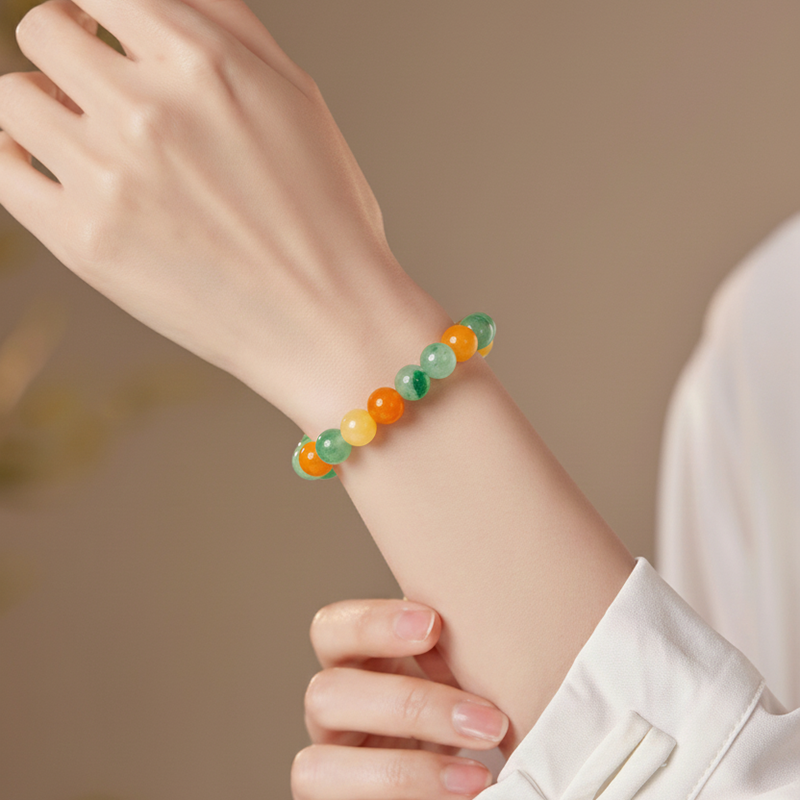 Natural Quartzite Jade · African Jadeite Yellow Dzi Bead Bracelet