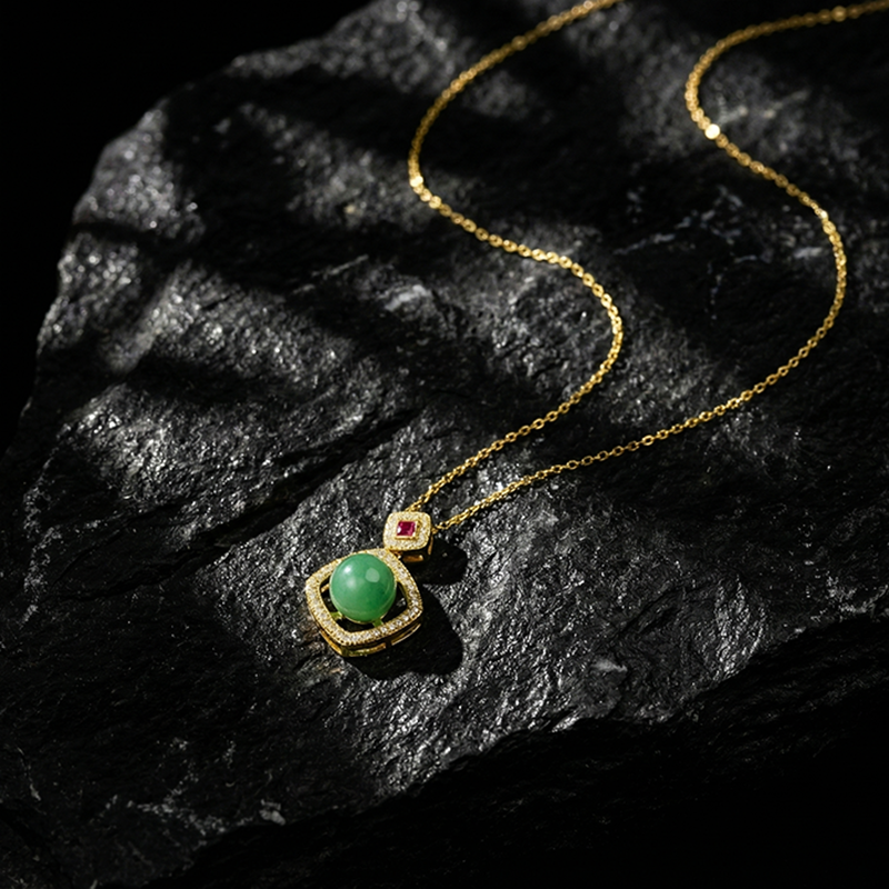 Natural Quartzite Jade · African Jade Alloy Round Bead Pendant