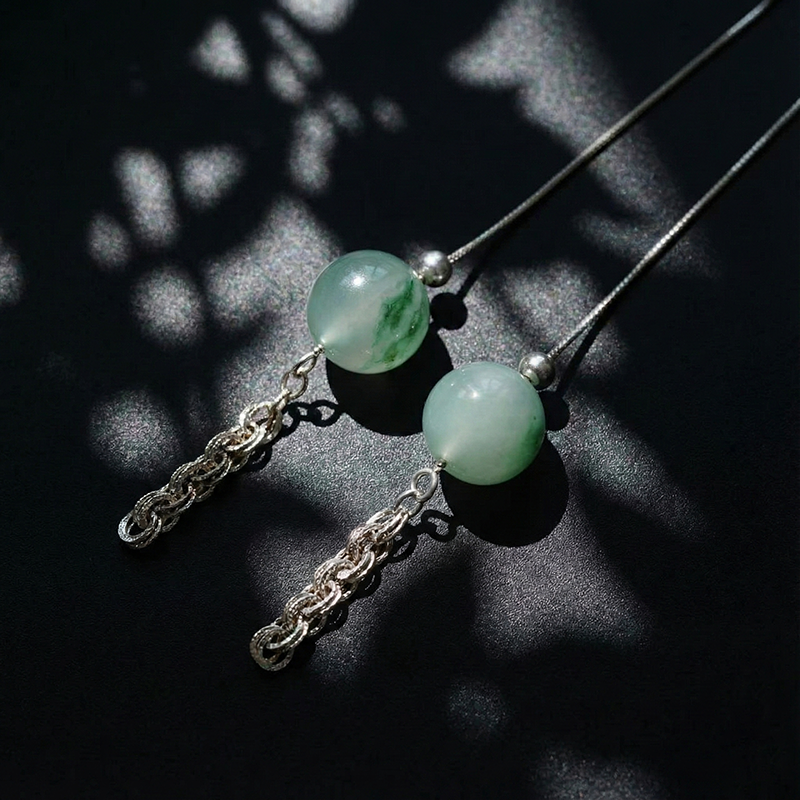 Quartz African Jadeite · Emerald Plume Drifting Flower Earrings
