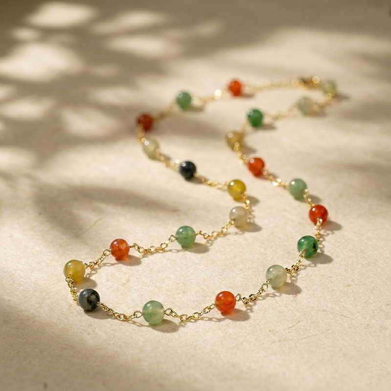 Natural Quartzite Jade · African Green Phantom Quartz Beaded Alloy Necklace