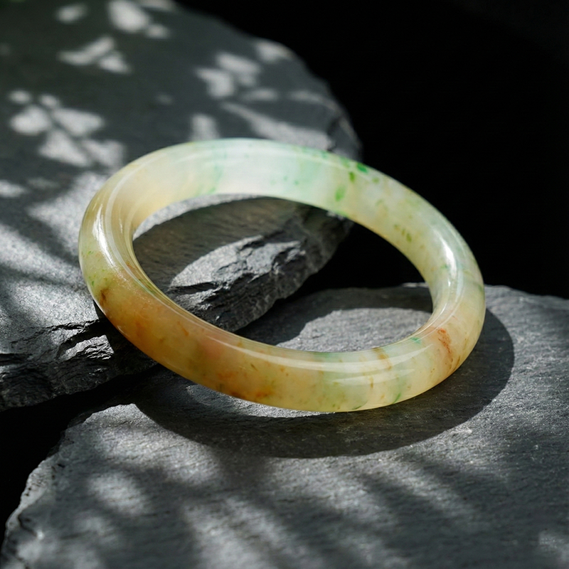 Quartzite Jade Africa Jade · Yellow and Green Bangle