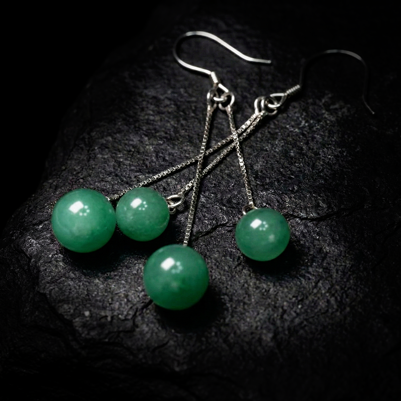 Quartzite "African Jade" Earrings with Green Wisps and Floral Patterns
