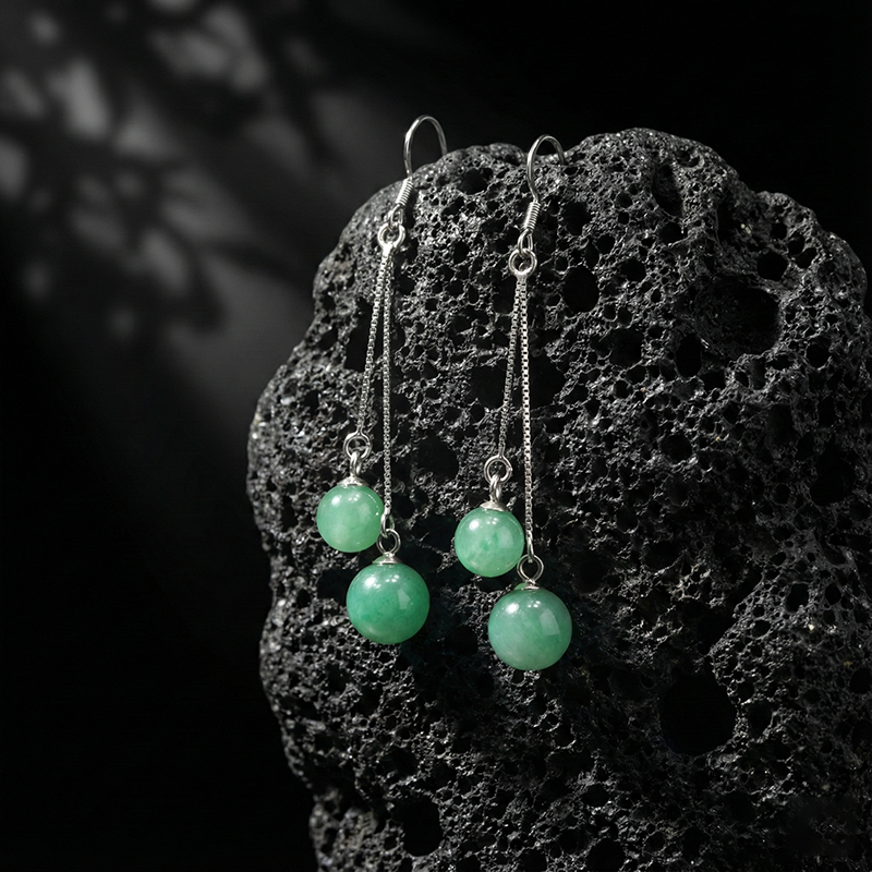 Quartzite "African Jade" Earrings with Green Wisps and Floral Patterns