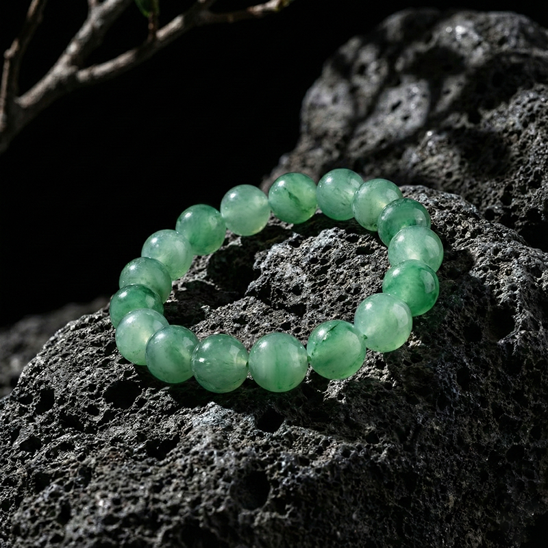 Natural Quartzite Jade · African Jade Round Bead Bracelet