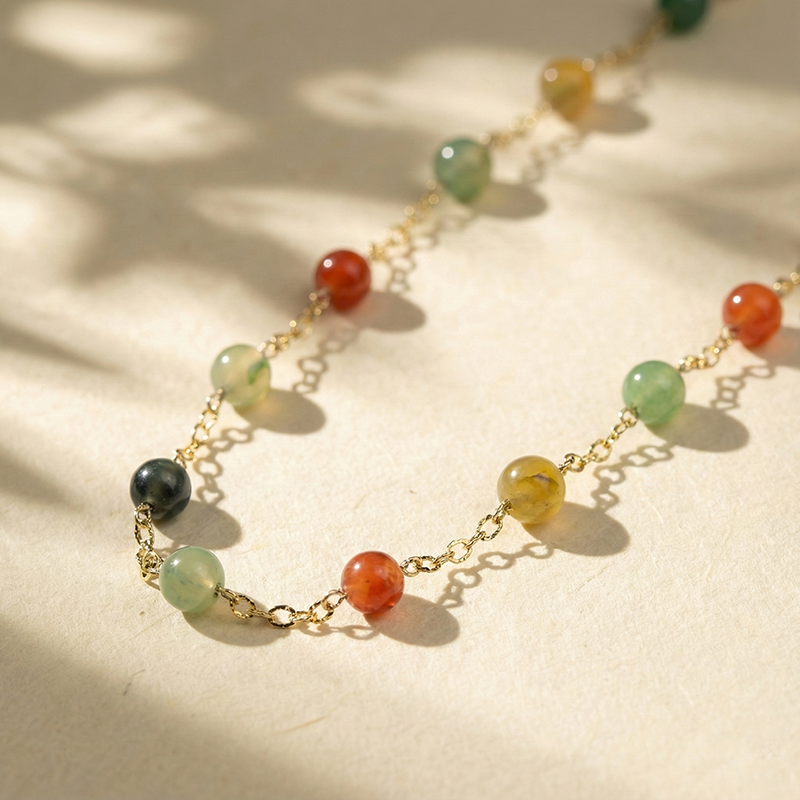 Natural Quartzite Jade · African Green Phantom Quartz Beaded Alloy Necklace