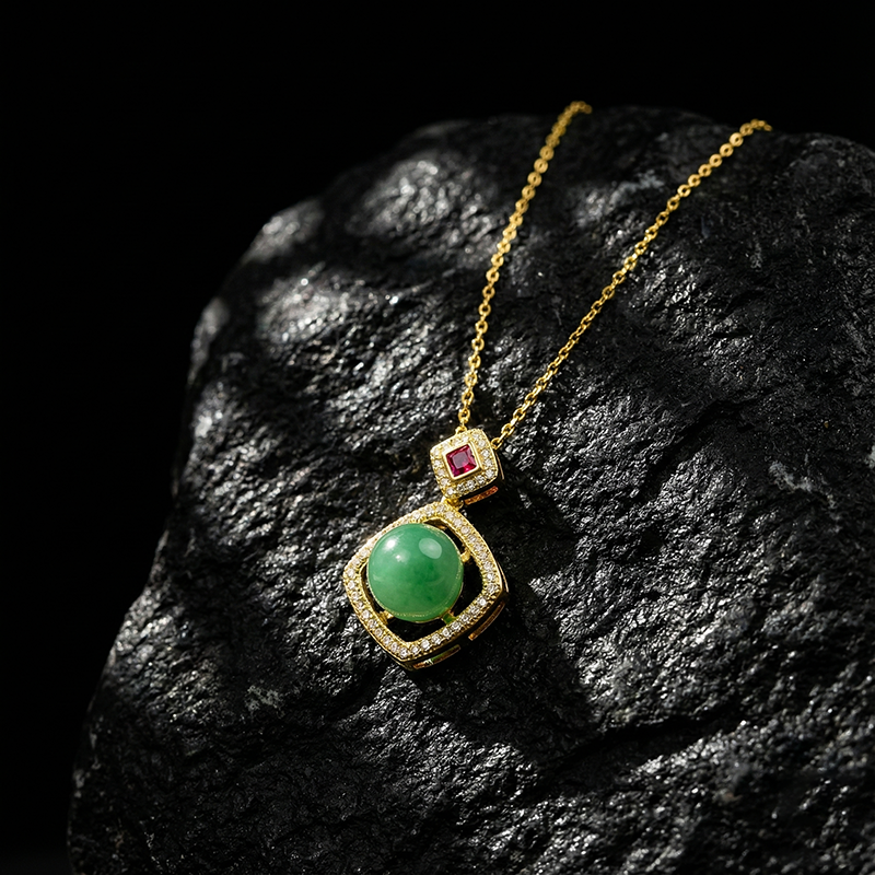 Natural Quartzite Jade · African Jade Alloy Round Bead Pendant