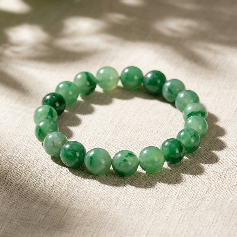 Natural Quartzite Jade · African Green Phantom Beaded Bracelet