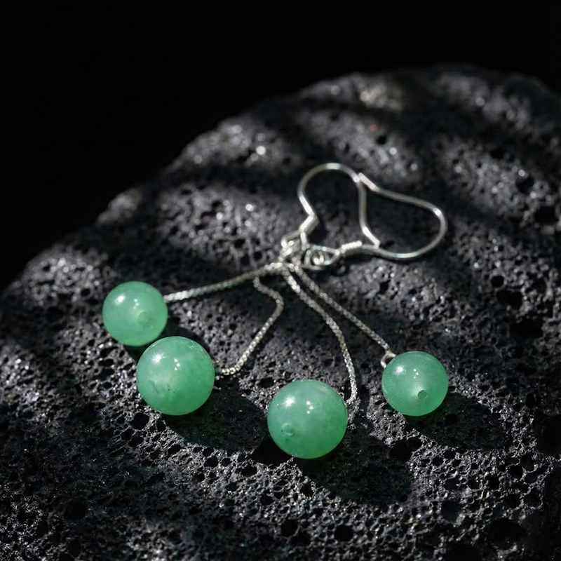 Quartzite "African Jade" Earrings with Green Wisps and Floral Patterns