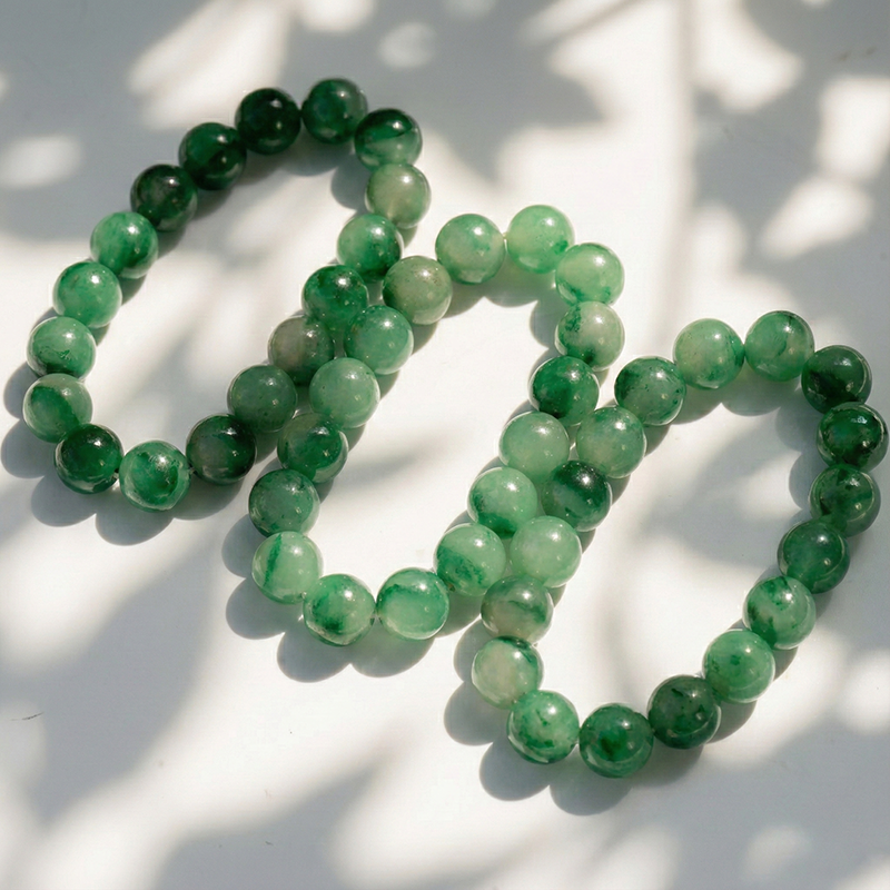 Natural Quartzite Jade · African Green Phantom Beaded Bracelet