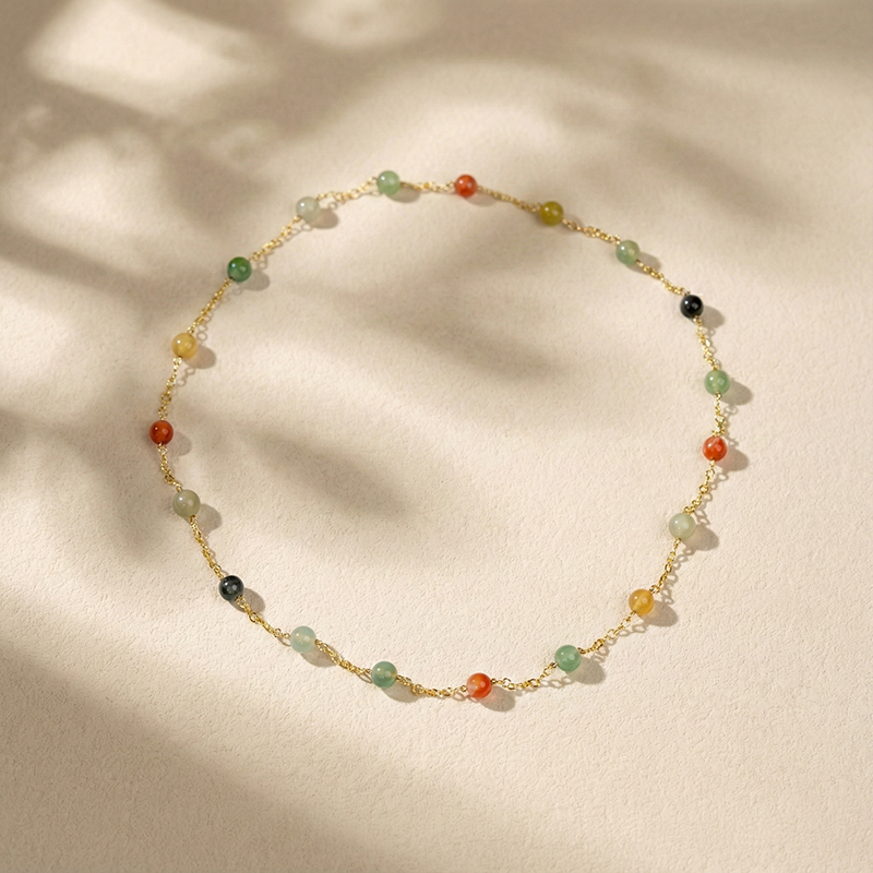 Natural Quartzite Jade · African Green Phantom Quartz Beaded Alloy Necklace